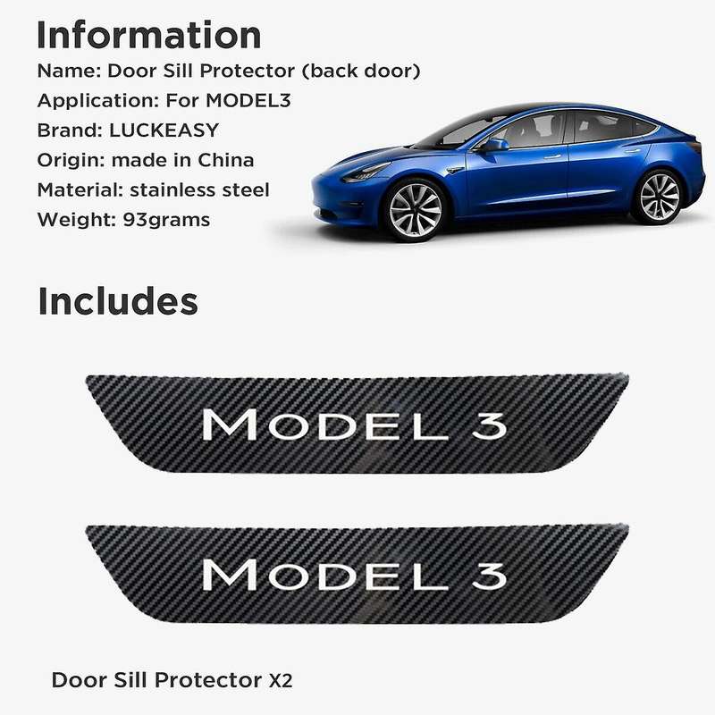 2Pcs Back Door Sill Protector for 2017-2020 Interior Sill Threshold Decoration Imitation Carbon Fibe