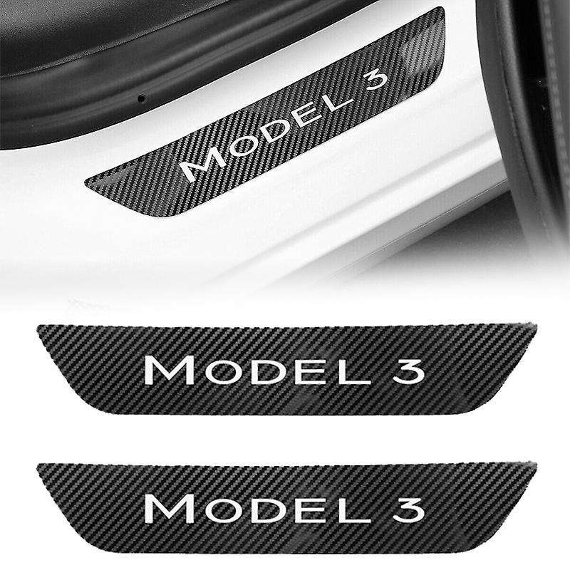 2Pcs Back Door Sill Protector for 2017-2020 Interior Sill Threshold Decoration Imitation Carbon Fibe