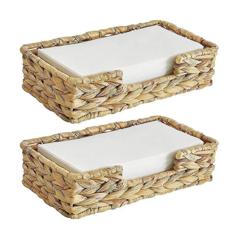 2pcs Bathroom Disposable Towel Holder Long Seagrass Woven Rattan Wicker Table Hand Towel Basket Tra