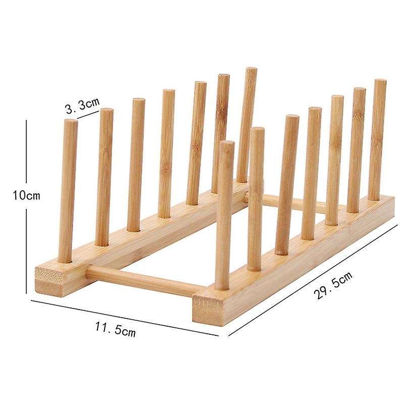 2PCS Bamboo Dish Plate Bowl Cup Book Pot Lid Cutting Board Drying Rack Stand Drainer Storage Holder