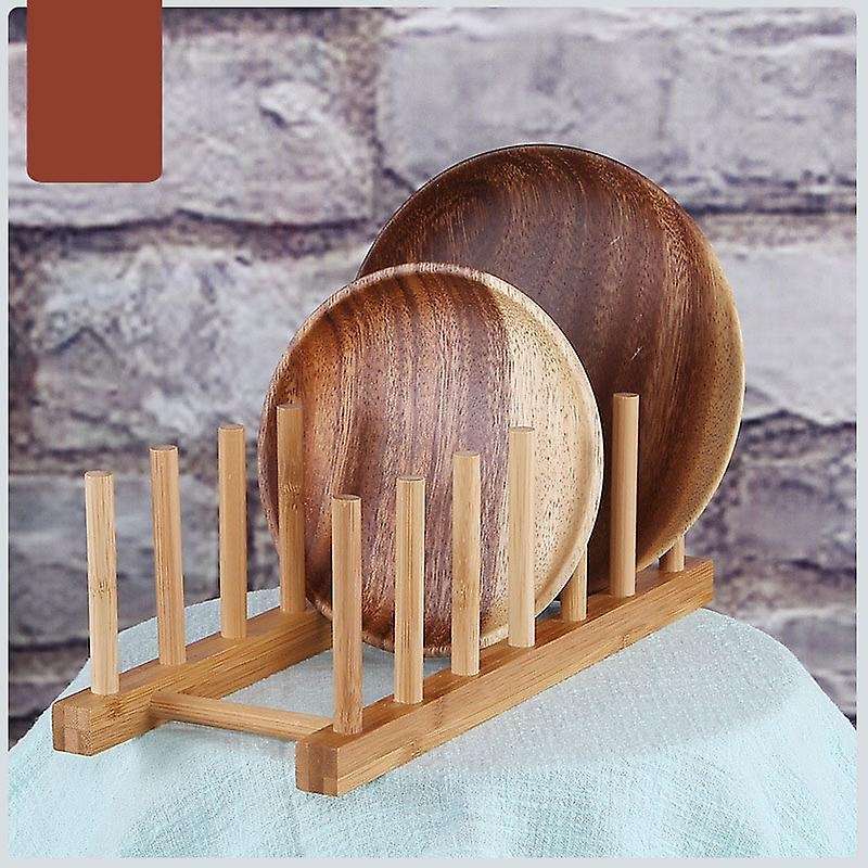 2PCS Bamboo Dish Plate Bowl Cup Book Pot Lid Cutting Board Drying Rack Stand Drainer Storage Holder