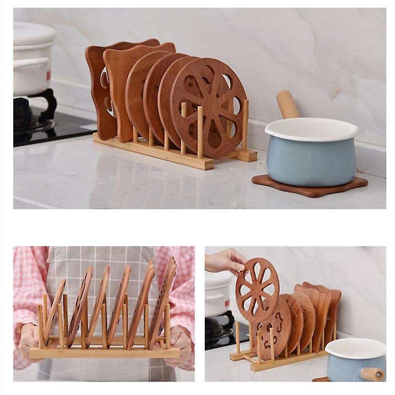 2PCS Bamboo Dish Plate Bowl Cup Book Pot Lid Cutting Board Drying Rack Stand Drainer Storage Holder