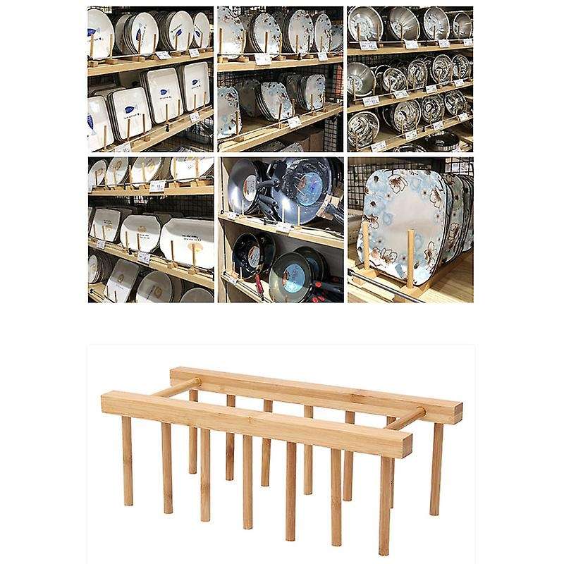 2PCS Bamboo Dish Plate Bowl Cup Book Pot Lid Cutting Board Drying Rack Stand Drainer Storage Holder