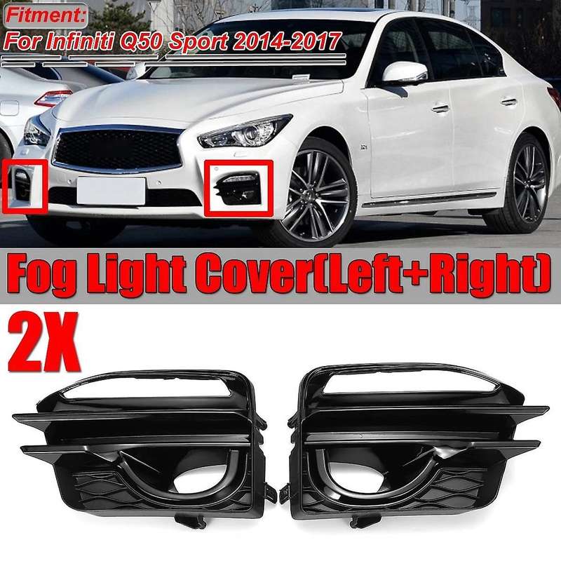 2PCS Bezel Front Fog Light Lamp Cover Frame Black for Q50 Sport 2014-2017