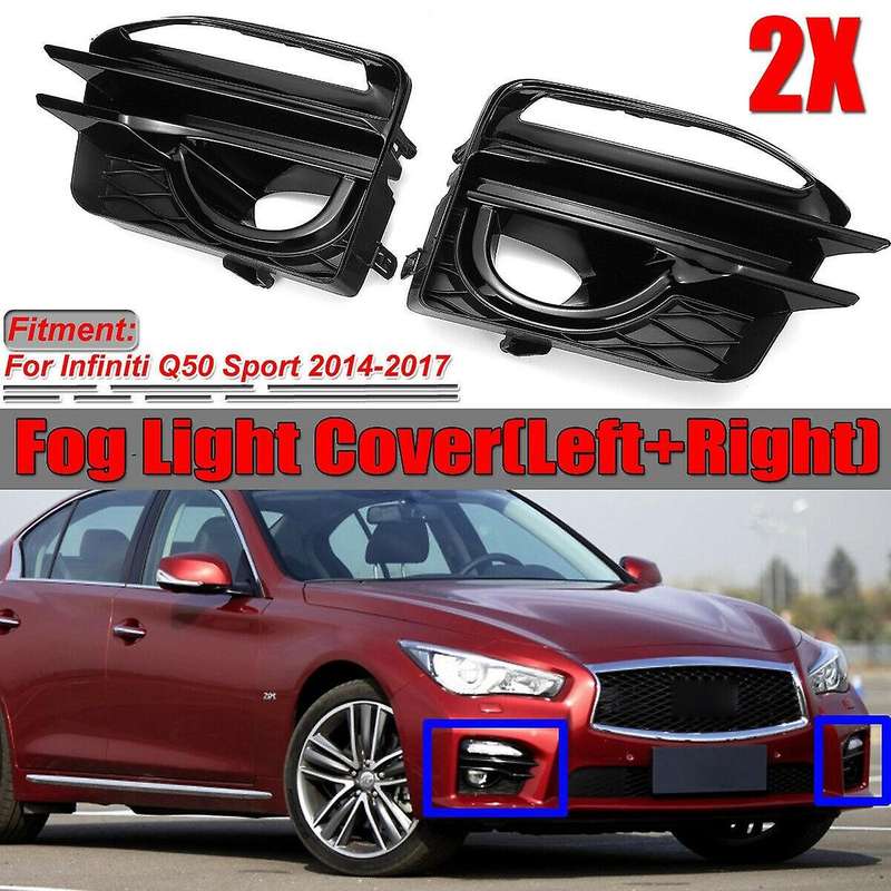 2PCS Bezel Front Fog Light Lamp Cover Frame Black for Q50 Sport 2014-2017