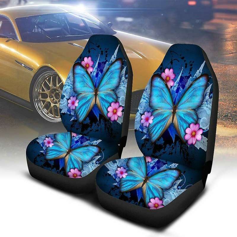 2Pcs Blue Butterfly Little Pink Flower Car Universal Seat Cushion Cover Car Decorative Seat Cover