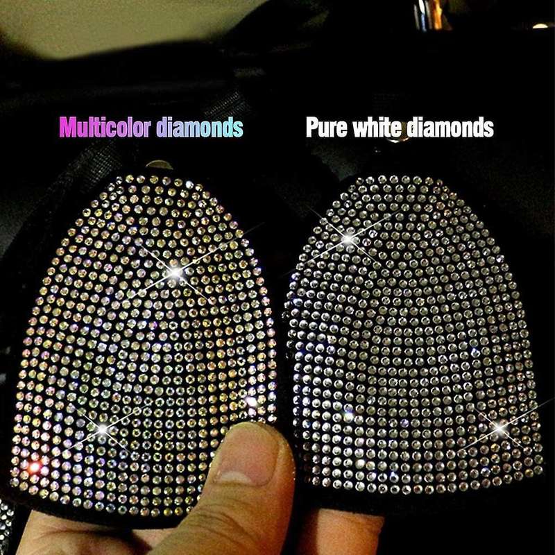 2Pcs Bling Crystal Diamond Car Back Seat Hook Conceal Headrest Hanger Universal Car Accessories ()