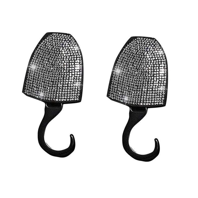 2Pcs Bling Crystal Diamond Car Back Seat Hook Conceal Headrest Hanger Universal Car Accessories ()