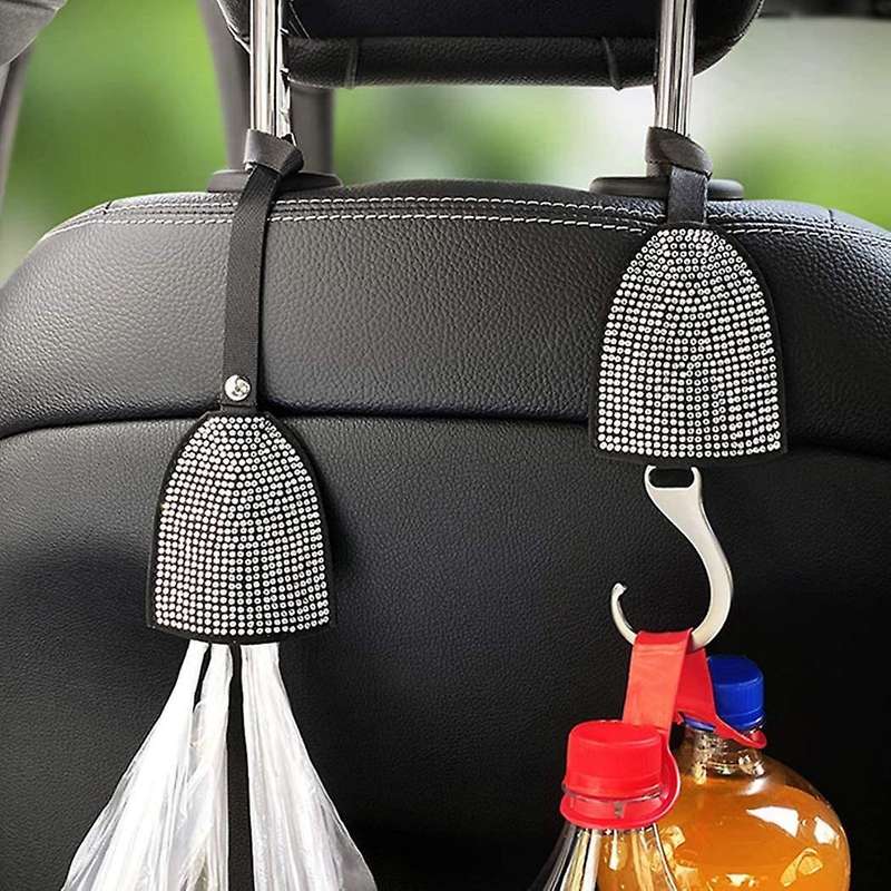 2Pcs Bling Crystal Diamond Car Back Seat Hook Conceal Headrest Hanger Universal Car Accessories ()
