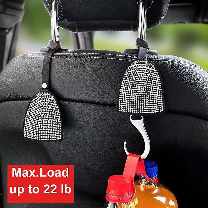 2Pcs Bling Crystal Diamond Car Back Seat Hook Conceal Headrest Hanger Universal Car Accessories ()