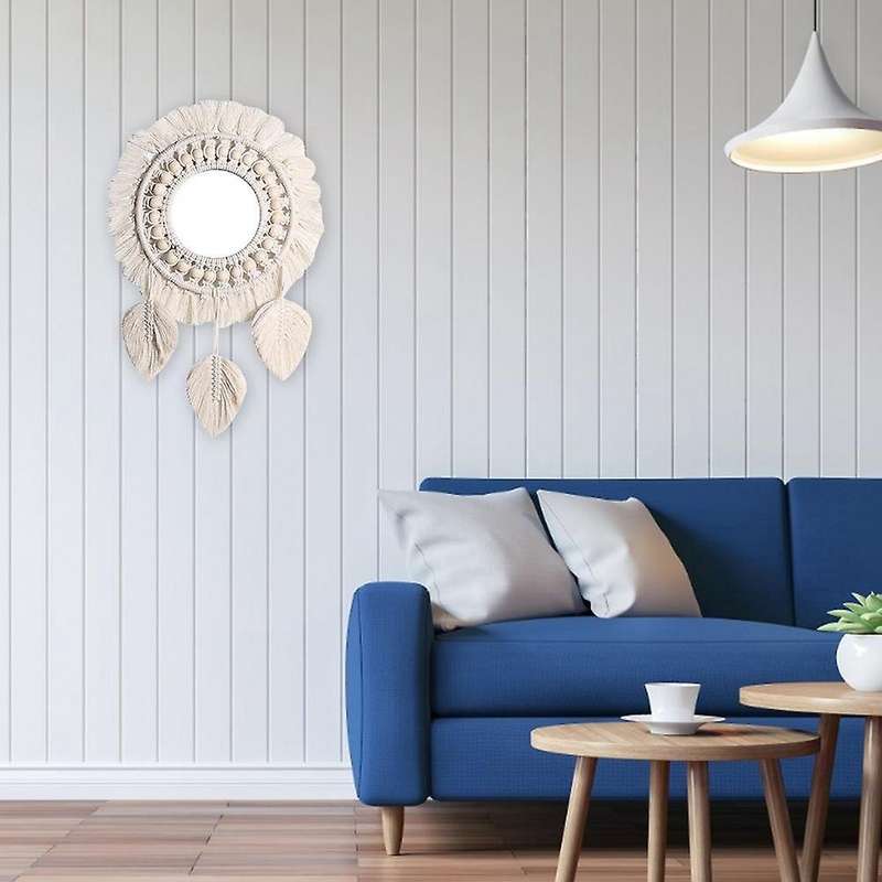 2Pcs Boho Wall Hanging Mirror Macrame Mirror Wall Decor for Apartment Living Room Bedroom Baby Nurse