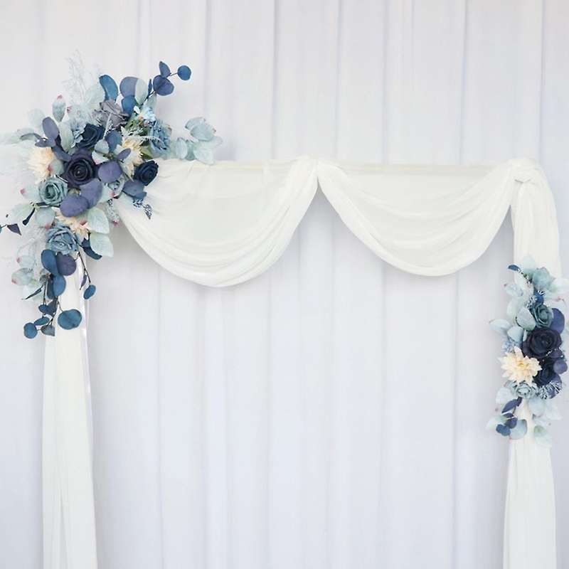 2Pcs Blue Set Wedding Arch Backdrop Fake Flower Row Wall Hanging Corner Flower Party Decor