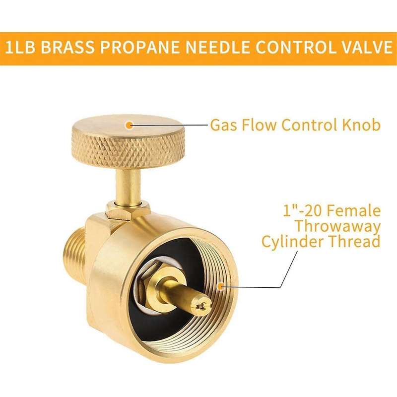 2Pcs Brass Propane Gas Regulator Valve, 1LB Tank Disposal Cylinder Bottle Adapter for Stove, Grill
