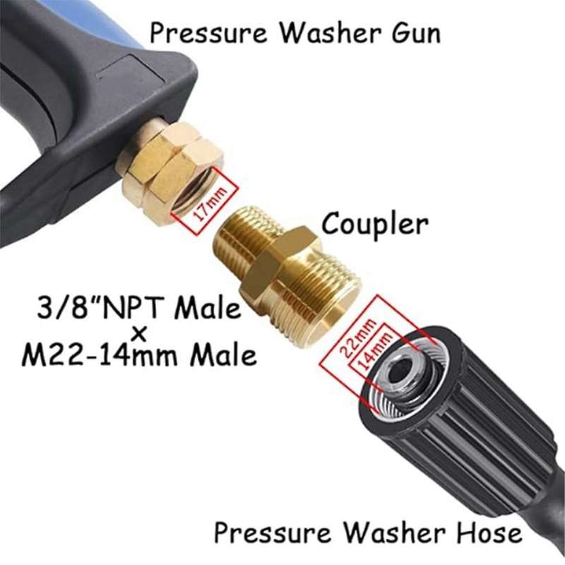 2PCS Brass High Pressure Washer Adapter, M22-14mm External Thread X 3/8inch NPT External Thread