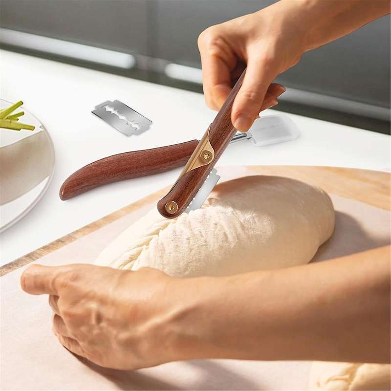 2Pcs Bread Lame Tool Knife Sourdough Scoring Tool with 10 Pcs Replaceable Blades Wooden Handle Lame