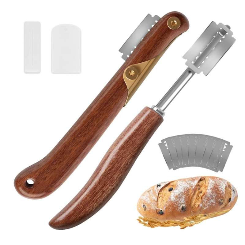 2Pcs Bread Lame Tool Knife Sourdough Scoring Tool with 10 Pcs Replaceable Blades Wooden Handle Lame