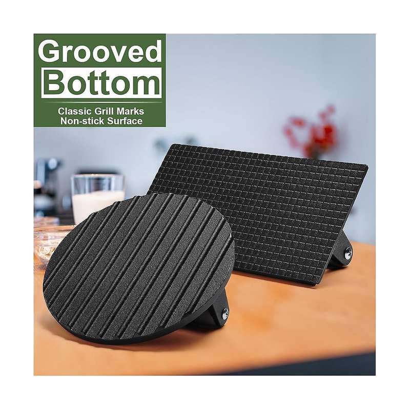 2PCS Burgers Press Rectangle Heavy-Duty Cast Iron Smash Bacon Press Meat Steak with Wood Handle for