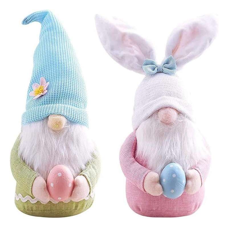 2pcs Bunny Gnome with Easter Egg, Handmade Gnome Faceless Doll, Kids Room Decor and Indoor Spring D