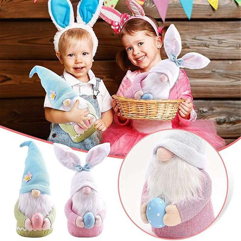 2pcs Bunny Gnome with Easter Egg, Handmade Gnome Faceless Doll, Kids Room Decor and Indoor Spring D