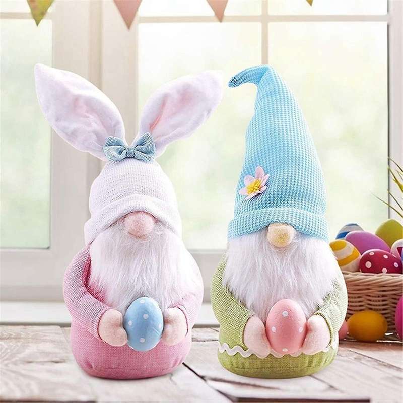 2pcs Bunny Gnome with Easter Egg, Handmade Gnome Faceless Doll, Kids Room Decor and Indoor Spring D