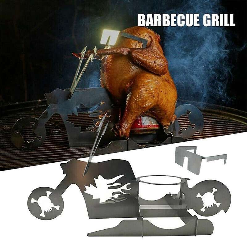 2pcs Camping Barbecue Supplies Chicken Stand Portable Beer Motorcycle Stainless Steel Bbq Oven Grill