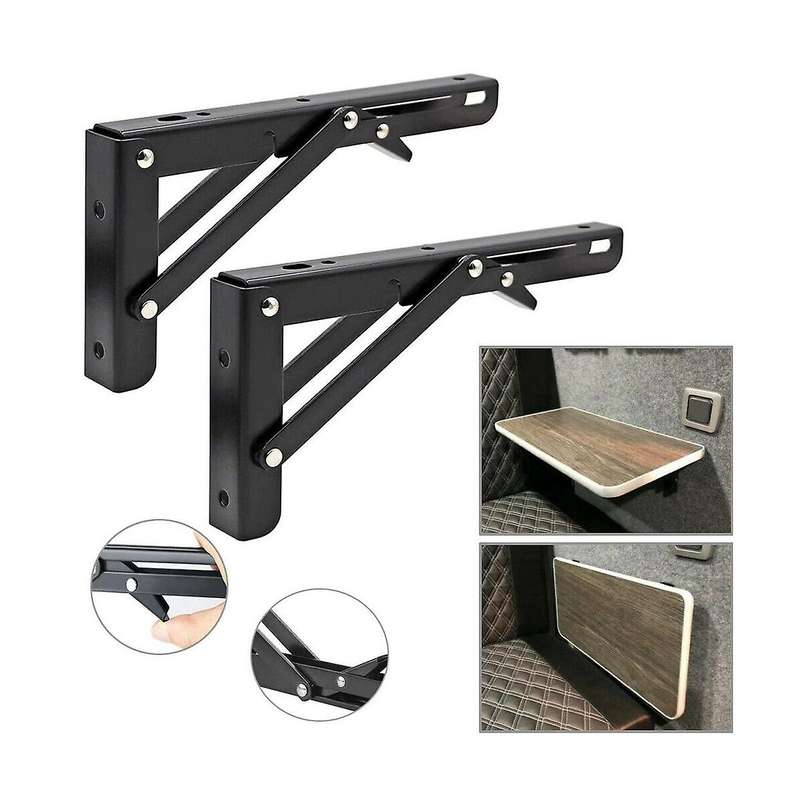 2pcs Campervan Folding Bracket Table Shelf Motorhome Caravan Black Finish Stainless Steel Mini Foldi