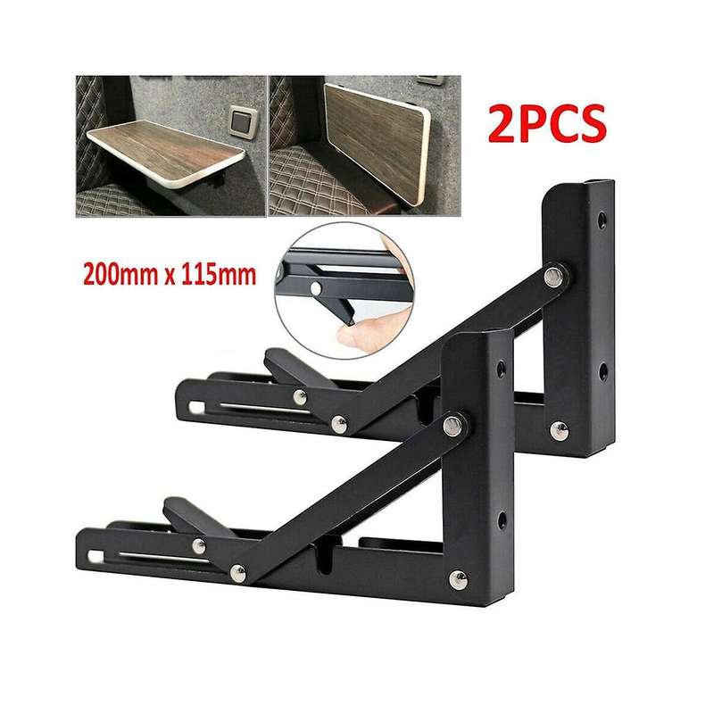 2pcs Campervan Folding Bracket Table Shelf Motorhome Caravan Black Finish Stainless Steel Mini Foldi