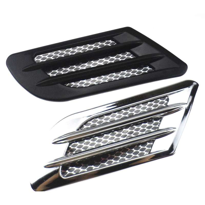 2PCS Car Air Inlet Decoration Simulation Fake Side Air Vent Decoration Trim Silver