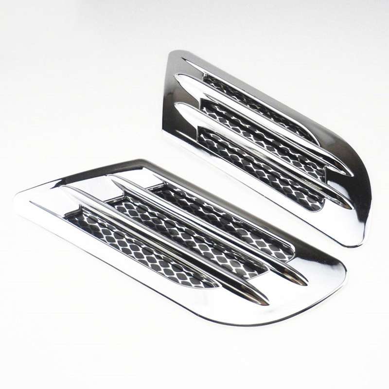 2PCS Car Air Inlet Decoration Simulation Fake Side Air Vent Decoration Trim Silver