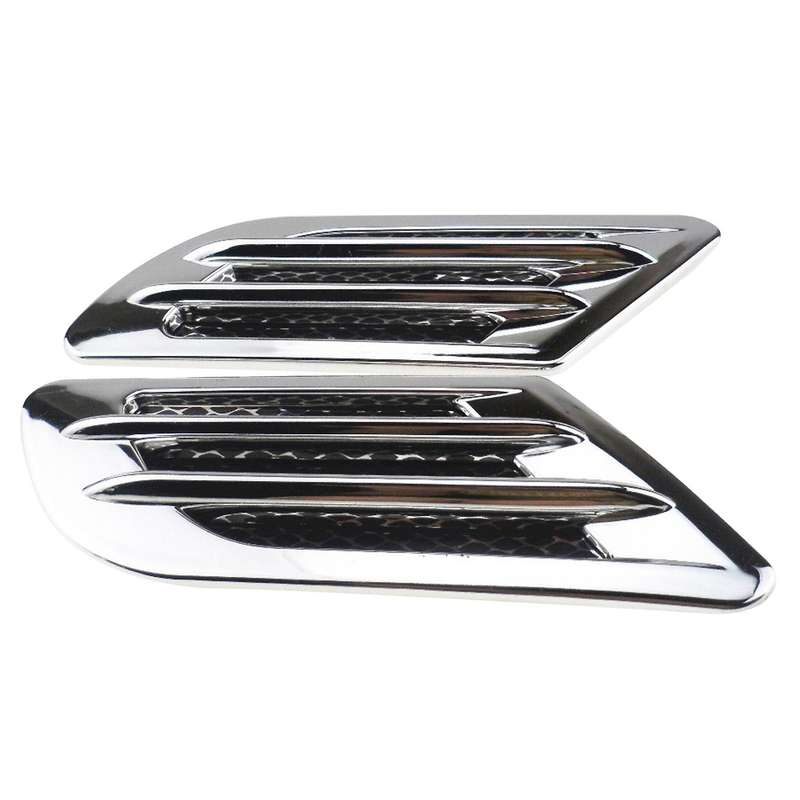2PCS Car Air Inlet Decoration Simulation Fake Side Air Vent Decoration Trim Silver