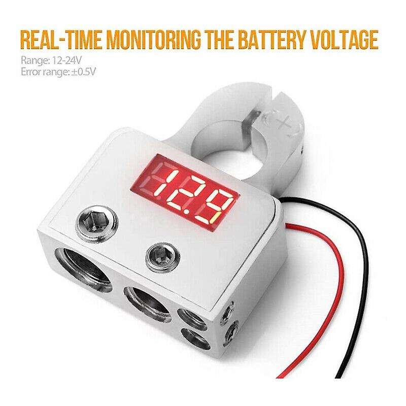 2Pcs Car Battery Terminal Connectors Voltmeter Display 12V-24V Positive Negative Battery Clamp Audio