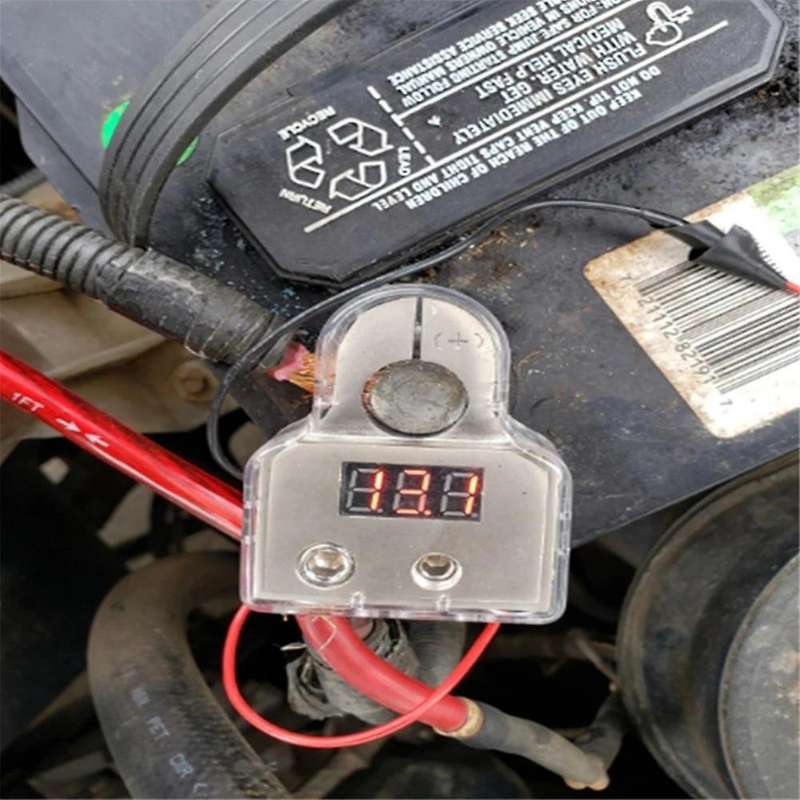 2Pcs Car Battery Terminal Connectors Voltmeter Display 12V-24V Positive Negative Battery Clamp Audio