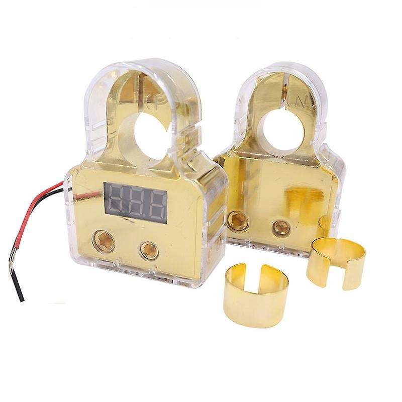 2Pcs Car Battery Terminal Connectors Voltmeter Display 12V-24V Positive Negative Battery Clamp Audio