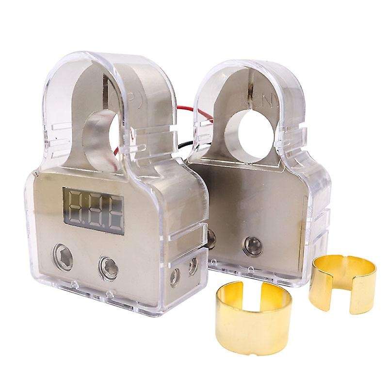 2Pcs Car Battery Terminal Connectors Voltmeter Display 12V-24V Positive Negative Battery Clamp Audio