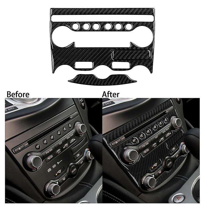 2Pcs Car Carbon Fiber Interior Console Air Condition Multimedia Adjust Panel Cover Trim for 370Z 200