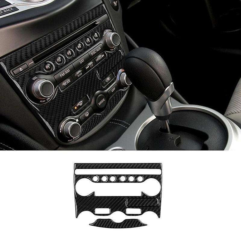 2Pcs Car Carbon Fiber Interior Console Air Condition Multimedia Adjust Panel Cover Trim for 370Z 200