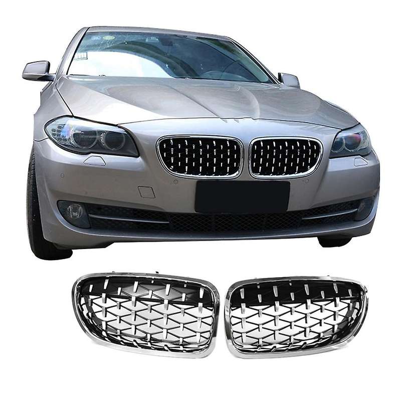 2Pcs Car Chrome Front Kidney Grille Diamond Grille for 5 Series F10 F11 F18 2010-2016 520I 525I 528I