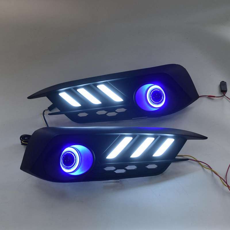 2PCS Car Daytime Running Light LED DRL Fog Lamp Brake Light with Angel Eyes for 10Th 2016-2018 DRL 3