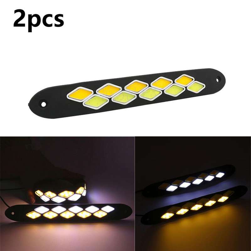2PCS Car DRL Turn Signal Bendable LED Daytime Running Light 12V Waterproof COB White and Yellow Ligh