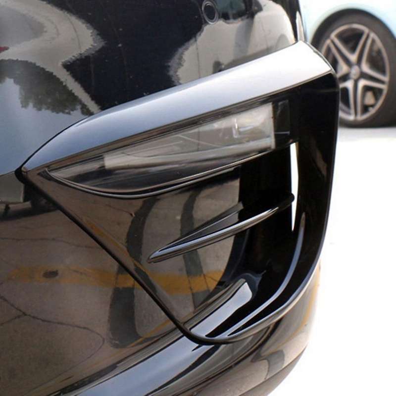 2Pcs Car Front Blade Trim Light Eyebrow Wind Knife Bumper Cover Sticker Fit for Model Y Bright Black
