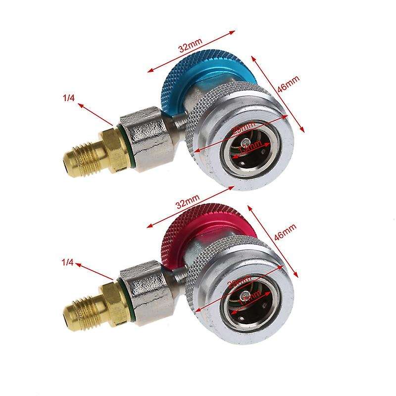 2Pcs Car Freon R134A Quick Coupler Adapters Air Conditioning Refrigerant Adjustable A/C Manifold Ga
