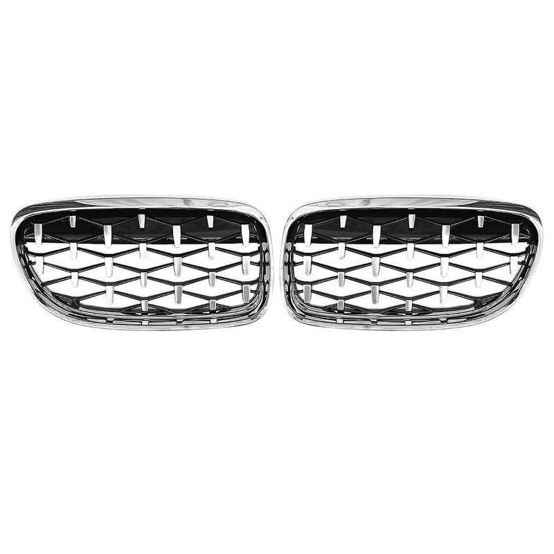2Pcs Car Front Bumper Hood Kidney Grille Diamond Meteor Racing Grill Painted Chrome for - 3 Series E