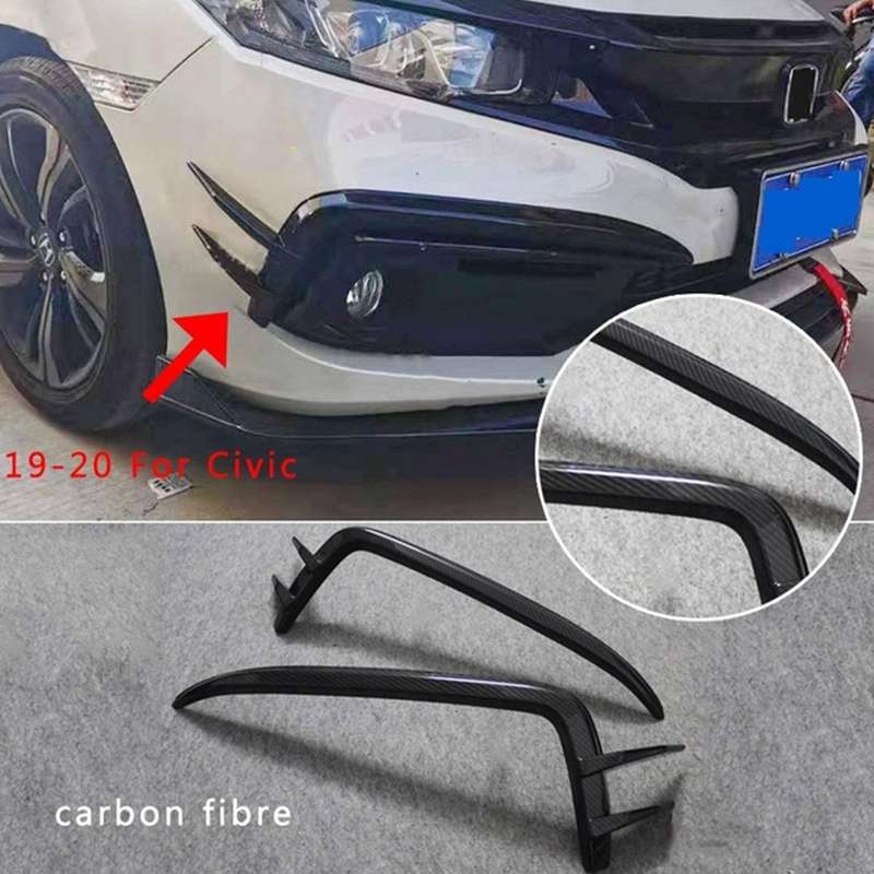 2Pcs Car Front Bumper Splitters Side Wind Knife Fog Lamp Eyebrow for 10Th 2019-2020,Carbon fiber pat