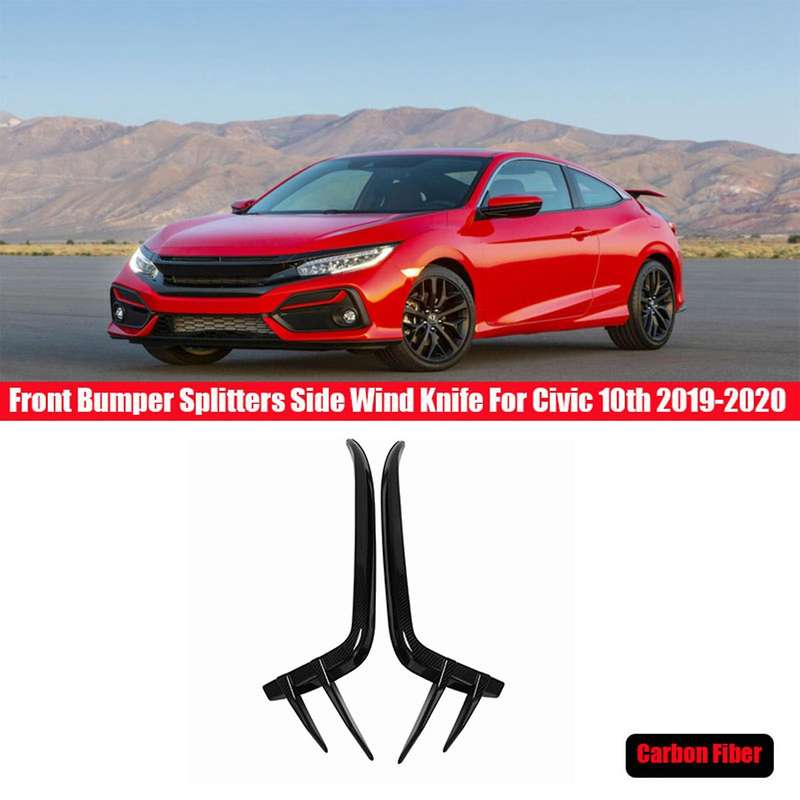 2Pcs Car Front Bumper Splitters Side Wind Knife Fog Lamp Eyebrow for 10Th 2019-2020,Carbon fiber pat