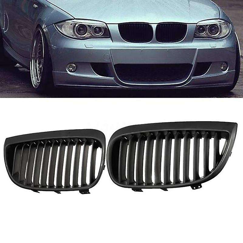 2Pcs Car Front Hood Kidney Grille Grill Mesh Matte Black Racing Grills for 1 Series E81 E87 2004-200