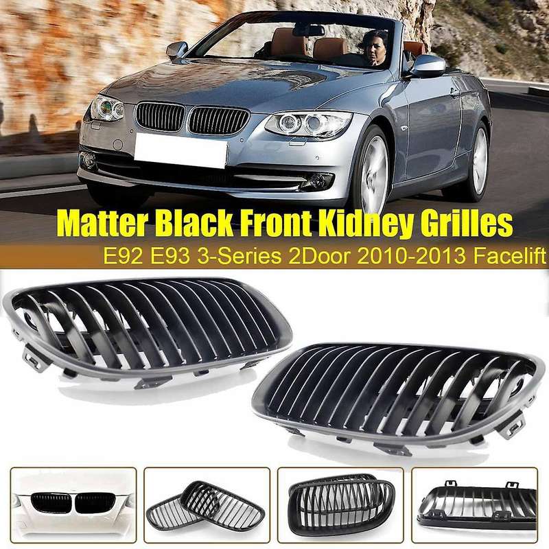 2PCS Car Front Hood Kidney Grille Bumper Matte Black Grill for - E92 E93 3 Series 2-Door 2010-2013 C