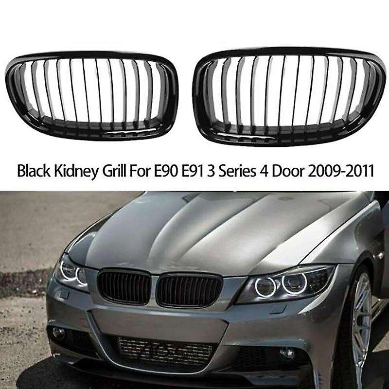 2Pcs Car Front Hood Kidney Grille Grill Mesh Bright Black Racing Grills for E90 E91 325I 328I 335I 2