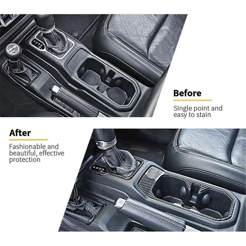 2Pcs Car Gear Shift Frame & Front Water Cup Holder Cover for Wrangler JL 2018-2021 Gearshift Trim Co