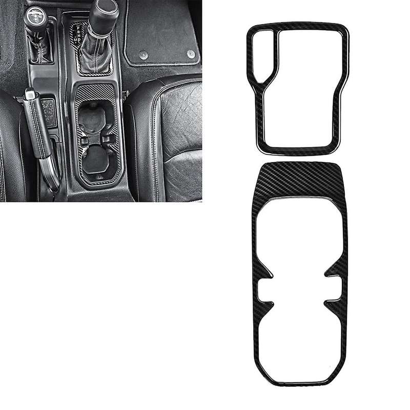 2Pcs Car Gear Shift Frame & Front Water Cup Holder Cover for Wrangler JL 2018-2021 Gearshift Trim Co