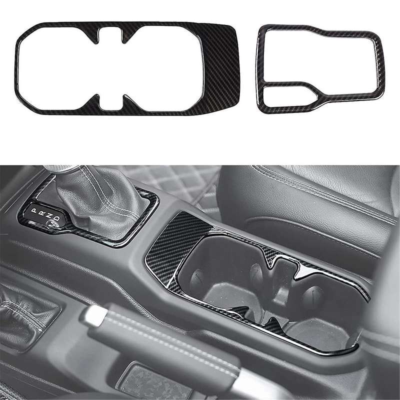 2Pcs Car Gear Shift Frame & Front Water Cup Holder Cover for Wrangler JL 2018-2021 Gearshift Trim Co